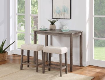 Lux Brown 3 Piece Counter Height 36" Pub Table Set with Tufted Creamy White Linen Stools