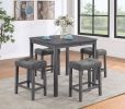 Lucian Gray 5 Piece Counter Height 36" Pub Table Set with Tufted Gray Linen Stools