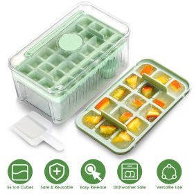 Ice Cube Tray With Lid And Bin Plastic Ice Trays Pop Ice Mold 2 Ice Cube Trays with Scoop Easy Release Stackable Dishwasher Safe Produce 56 Ice Cubes