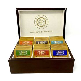 Pride Of India - Organic Classic Tea Chest - 72 Tea Bags Assorted;  Hand packed;  Perfect for Gifts & Holidays;  Caffeinated + Decaf Black;  Green & H