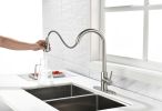 Single Handle High Arc Brushed Nickel Pull Out Kitchen Faucet,Single Level Stainless Steel Kitchen Sink Faucets with Pull Down Sprayer