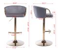 Set of 2 Bar Stools,with Chrome Footrest and Base Swivel Height Adjustable Mechanical Lifting Velvet + Golden Leg Simple Bar Stool-Grey