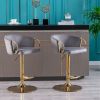 Set of 2 Bar Stools,with Chrome Footrest and Base Swivel Height Adjustable Mechanical Lifting Velvet + Golden Leg Simple Bar Stool-Grey