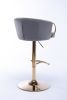 Set of 2 Bar Stools,with Chrome Footrest and Base Swivel Height Adjustable Mechanical Lifting Velvet + Golden Leg Simple Bar Stool-Grey