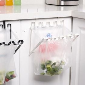 Garbage Bag Holder Hanging Trash for Trash Bag Rack Kitchen Cupboard Mounts Over Cabinet Doors Cupboards Garbage Rack Organizer (Color: White)