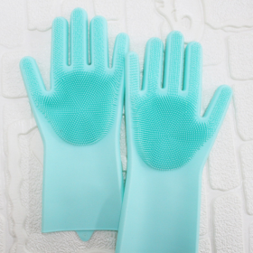 1 Pair Dishwashing Cleaning Gloves Magic Silicone Rubber Dish Washing Glove For Household Scrubber Kitchen Clean Tool Scrub (Color: green)