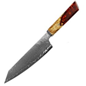 Chef's Knife For Japanese Cuisine In Damascus (Color: Red)